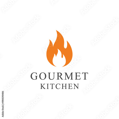 Premium logo design featuring gourmet kitchen with flame symbol