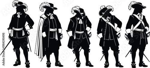Canvas Print Musketeer Icon Set Featuring Historical Poses and Attires for Medieval, Historic