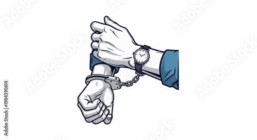 A person wearing a watch and handcuffs on their wrists