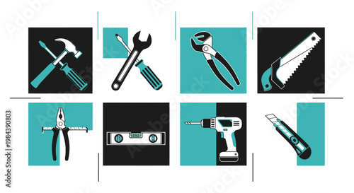 Collection of Hand Tools and Power Tools Icon Set