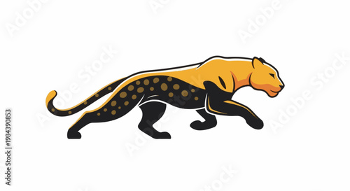 Stylized cheetah in motion, golden yellow upper, black spotted lower