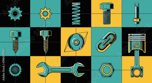 Industrial Mechanical Parts and Tools Graphic Design