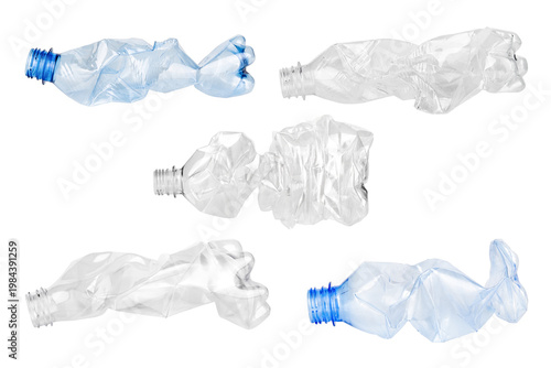 Quadro su tela set crumpled plastic bottle on a white background isolated on white background