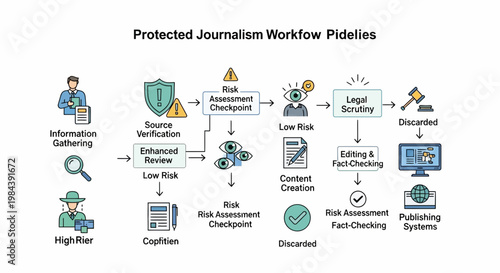 Protected Journalism Workflow, Press freedom day, Secure Content Creation, Risk Assessment Icons, Editorial Security, Publishing Systems