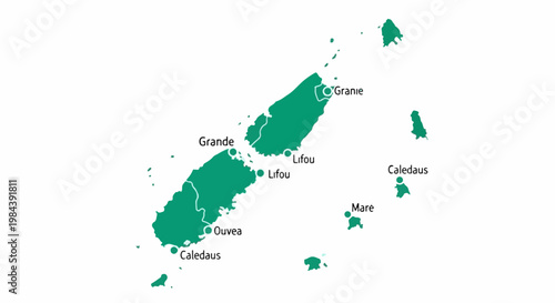 Map showing islands with labeled locations and outlines