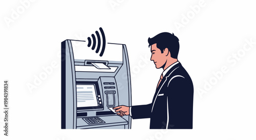 Businessman using contactless card at ATM