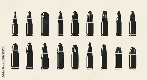 Collection of various black bullet silhouettes against a cream background