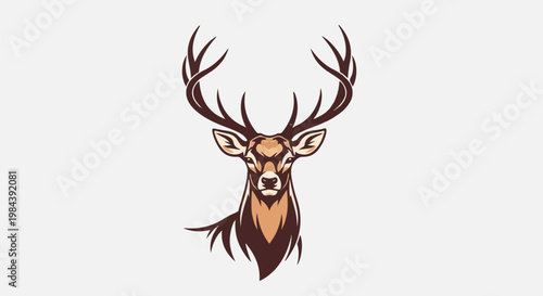 Majestic deer head with impressive antlers, rendered in earthy tones