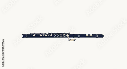 A stylized illustration of a silver and blue flute on a white background