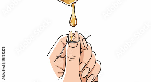 Hand applying golden liquid drop to a metallic loop with sharp needles