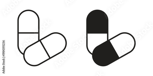 Capsule icon outline and solid set. Graphic icons