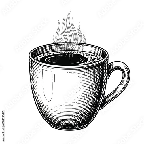 A steaming hot coffee mug cup.