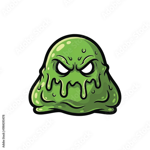 Angry green slime monster cartoon character.