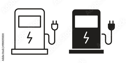 Charging station icon outline and solid set. Graphic icons