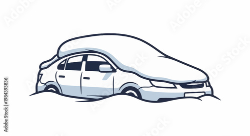 Car buried under heavy snow, wheels stuck