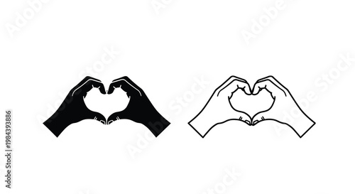 Two hands forming a heart shape a striking black and white silhouette