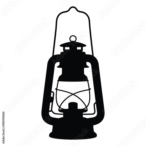 A striking black silhouette of a vintage kerosene lantern with a rounded handle silhouette