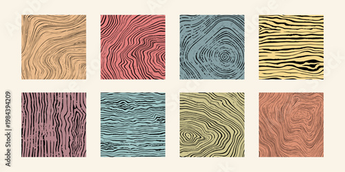 Wood tree pattern texture icon, trunk with annual square line of age pictogram, set vector design