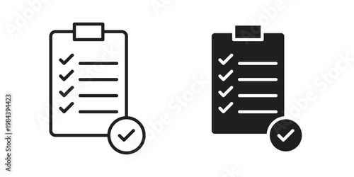 Clipboard check icon outline and solid set. Graphic icons