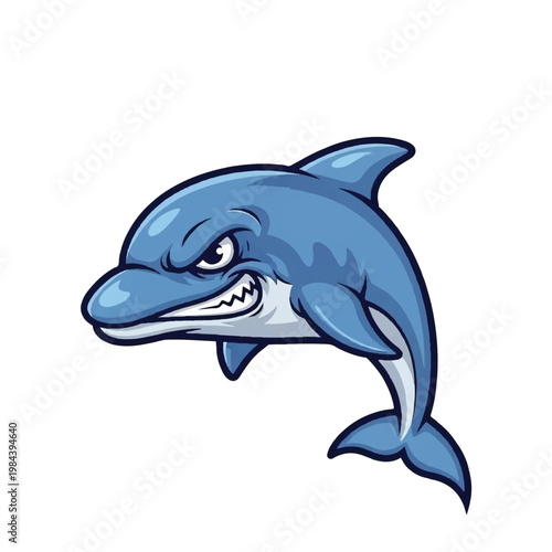 Cartoon angry dolphin face closeup.