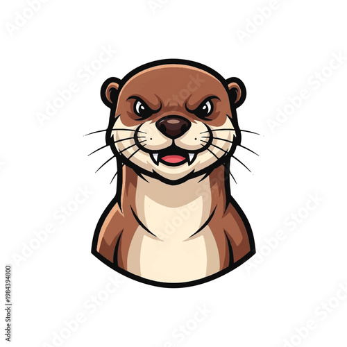 Cartoon angry otter face closeup.