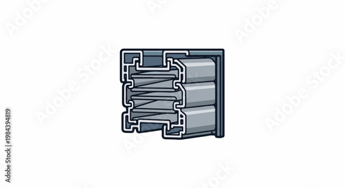 Detailed cross-section of a metal extrusion with multiple chambers