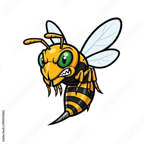 Cartoon angry wasp insect face closeup.