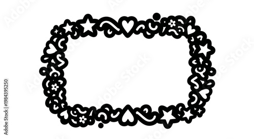 Black decorative frame with hearts stars.