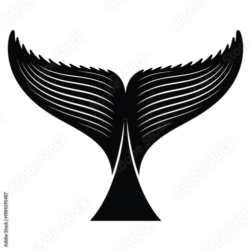 A striking black whale tail fluke design prominently displayed as a graphic silhouette