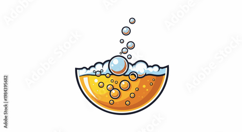 Foamy golden liquid with rising bubbles in a stylized glass