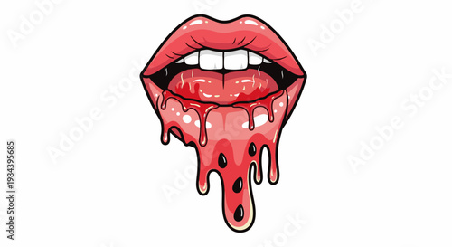 Dripping lips with watermelon pattern, juicy and sweet