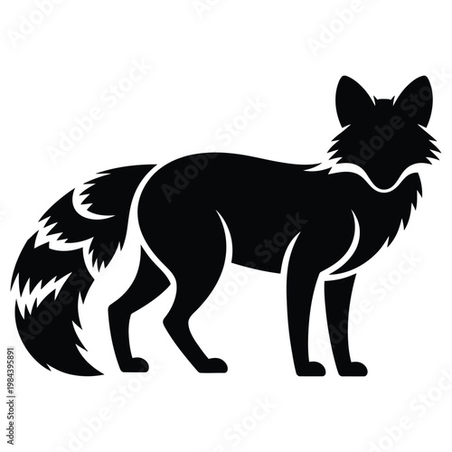 A striking black silhouette of a fox standing in profile powerfully defined silhouette