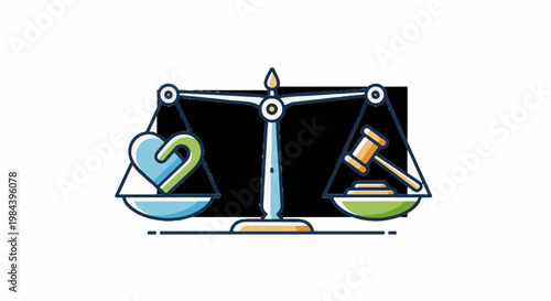 Balance scale with heart on one side and gavel on the other
