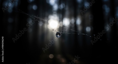 Spiderweb with a water droplet in the forest.