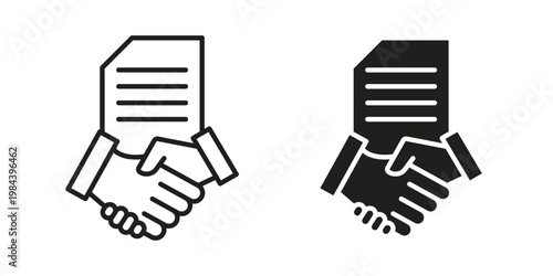 Contract icon outline and solid set. Graphic icons