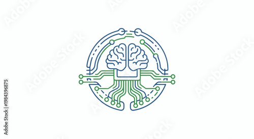 Stylized brain integrated with futuristic circuit board design