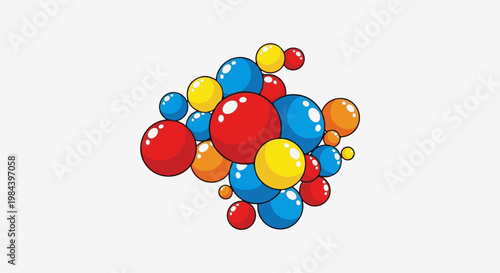 A cluster of brightly colored, rounded, shiny bubbles in red, blue, yellow, and orange