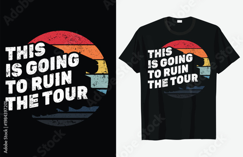 T shirt mockup with a distressed sunset and humorous text design