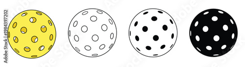 Four spherical objects with varying densities of circular perforations