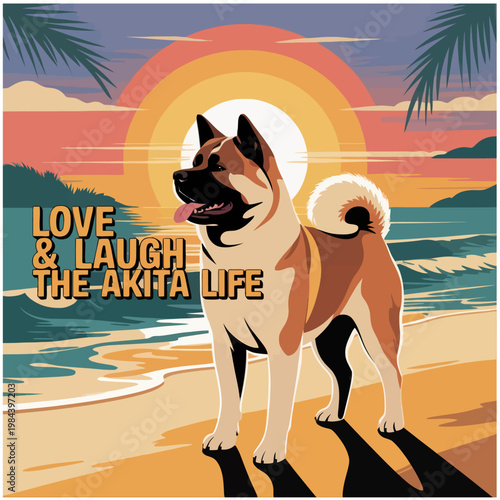 dog on the beach vector illustration
