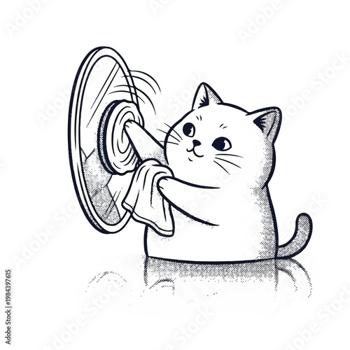 Curious cat holding a plate.