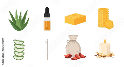 Natural Skincare Products and Aromatherapy Elements Arrangement