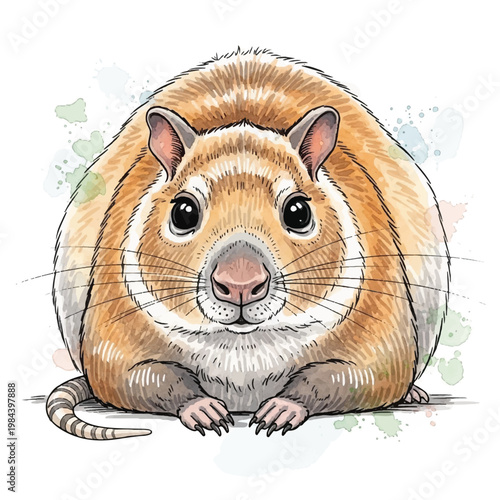 Cute Cartoon Hamster Sitting Down.
