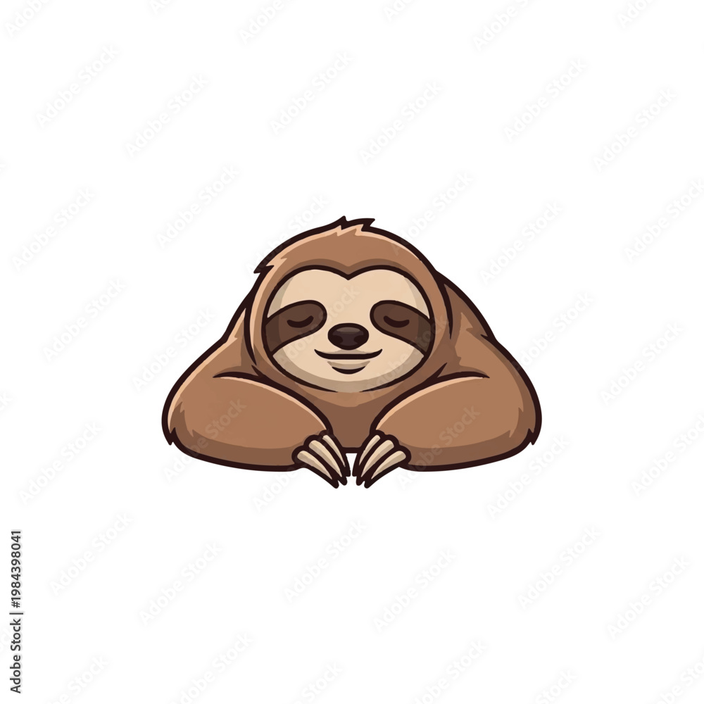 Fototapeta premium Cute cartoon smiling brown sloth face.