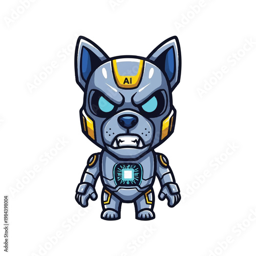 Cute cartoon robot dog character.