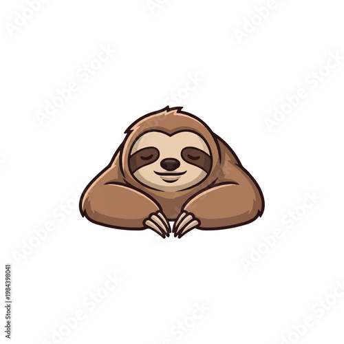 Cute cartoon smiling brown sloth face.