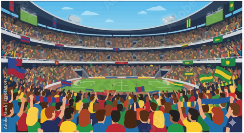 Crowded football Arena with Players and Spectators Flat Illustration