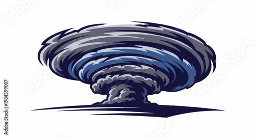 Stylized illustration of a swirling dark blue and gray storm cloud with jagged edges