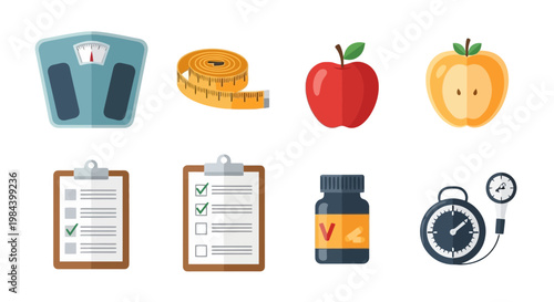 Health and Wellness Icons Set for Fitness and Nutrition