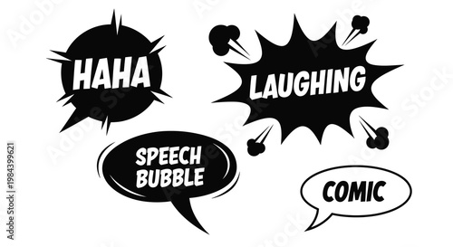 Comic book speech bubbles with text and dynamic effects silhouette
